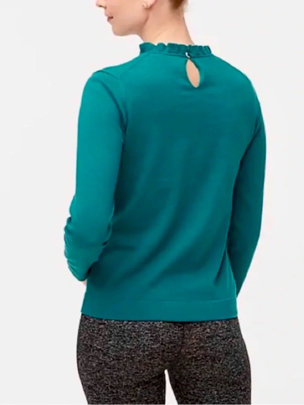 J. Crew Teal Ruffle Neck Sweater